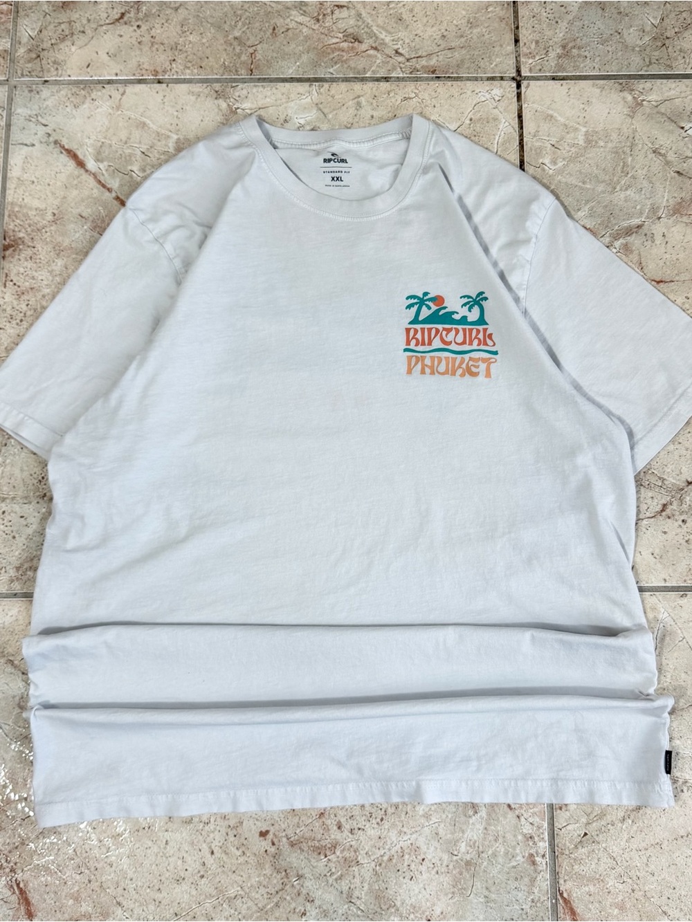Rip Curl White Short Sleeve Tee with Teal and Orange Graphic